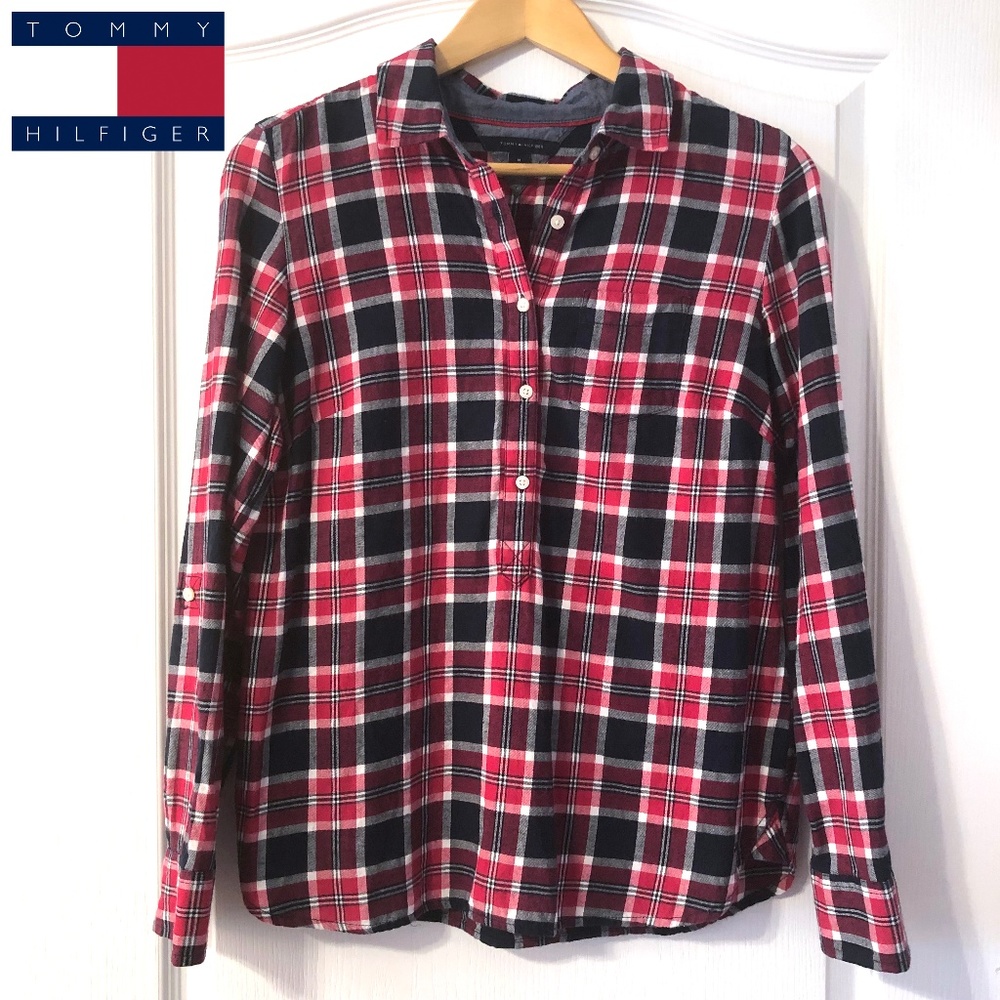 Tommy Hilfiger Plaid Flannel Size Medium Red
